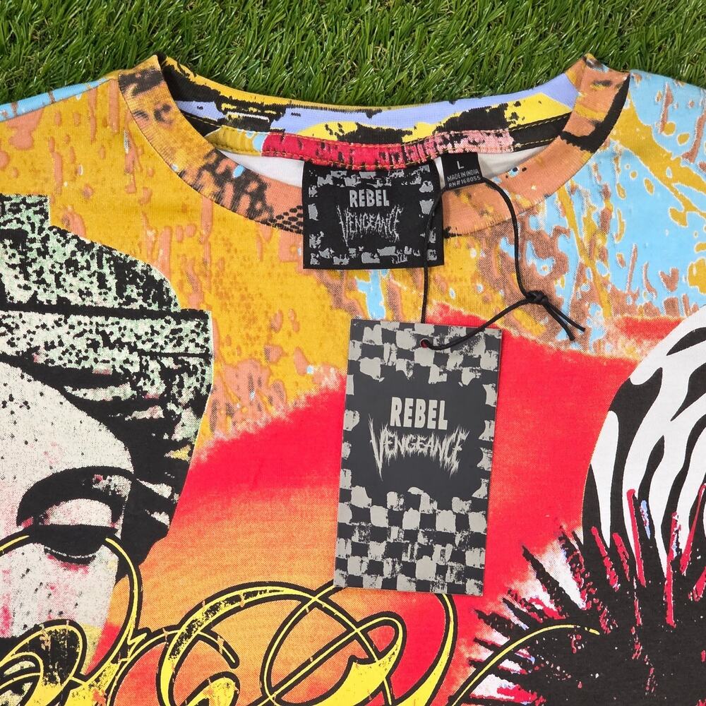 Rebel Vengeance All-Over Print Painting Style Artistic Tee T-Shirt Men's Sz L - Picture 3 of 9